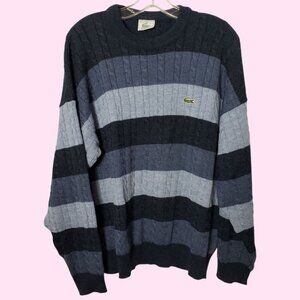 Lacoste Vtg Striped Wool-Blend Cable Knit Sweater Baggy Blue Size 6